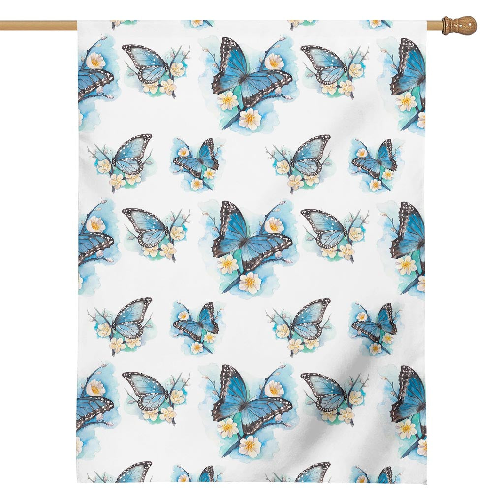Blossom Blue Butterfly Pattern Print House Flag