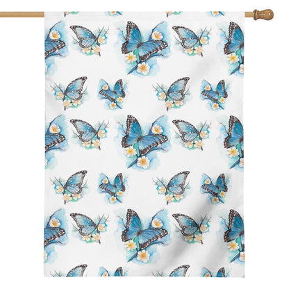 Blossom Blue Butterfly Pattern Print House Flag