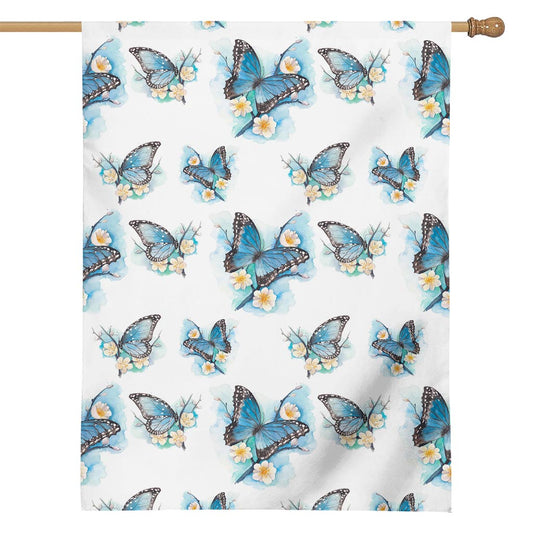 Blossom Blue Butterfly Pattern Print House Flag