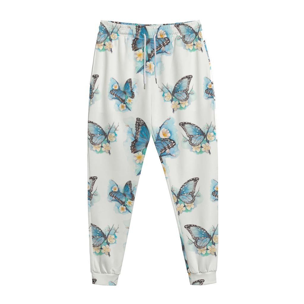 Blossom Blue Butterfly Pattern Print Jogger Pants