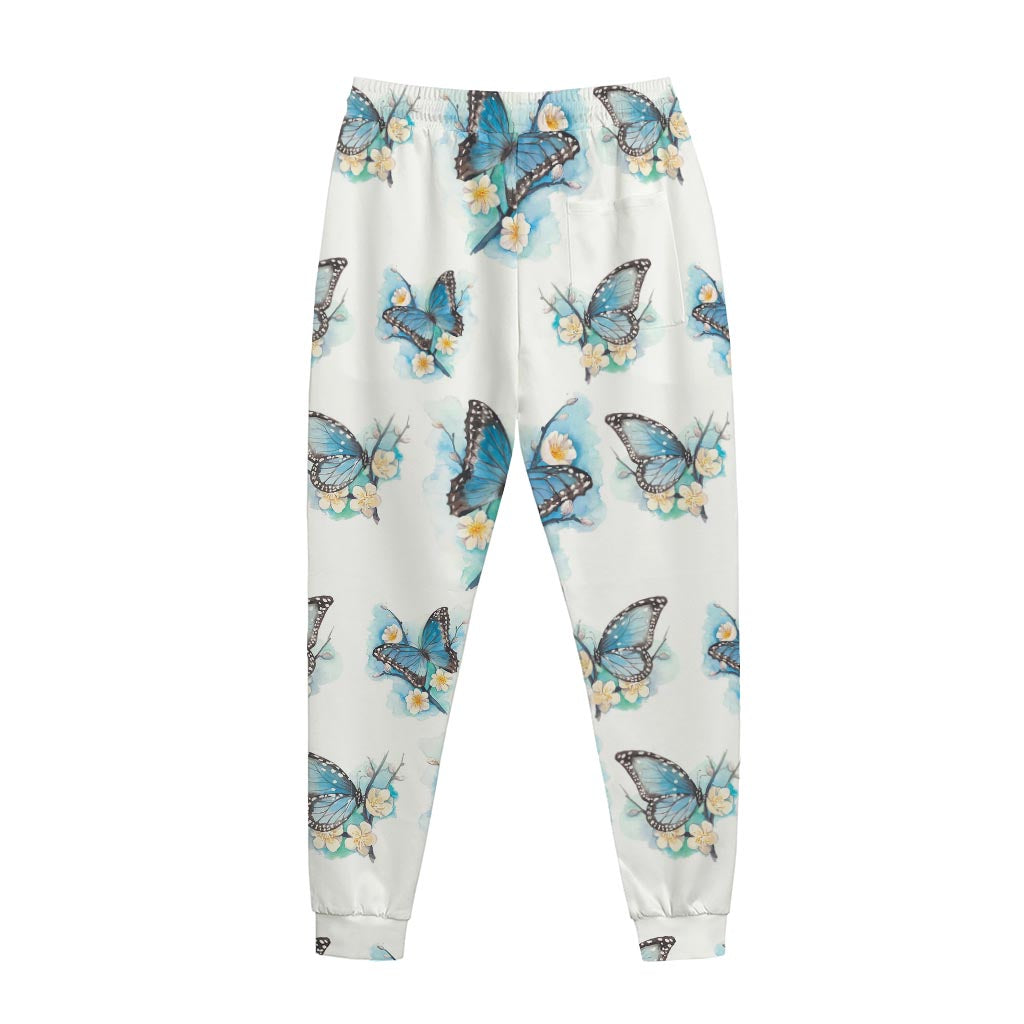 Blossom Blue Butterfly Pattern Print Jogger Pants