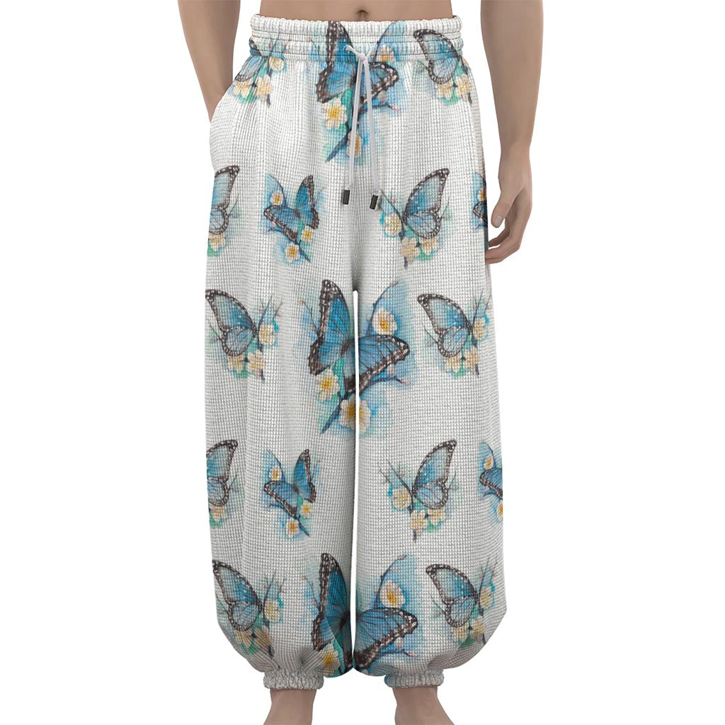 Blossom Blue Butterfly Pattern Print Lantern Pants