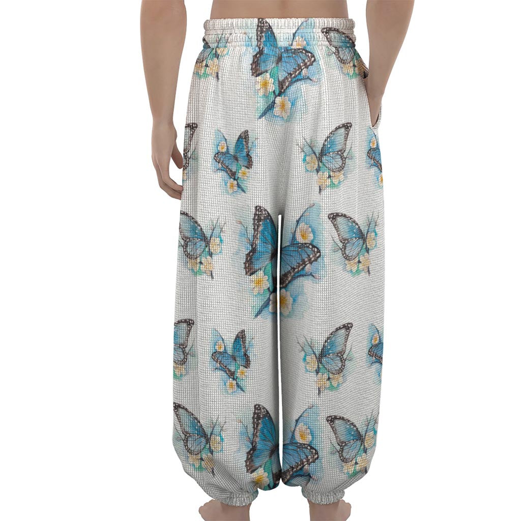 Blossom Blue Butterfly Pattern Print Lantern Pants