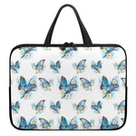Blossom Blue Butterfly Pattern Print Laptop Sleeve With Handle