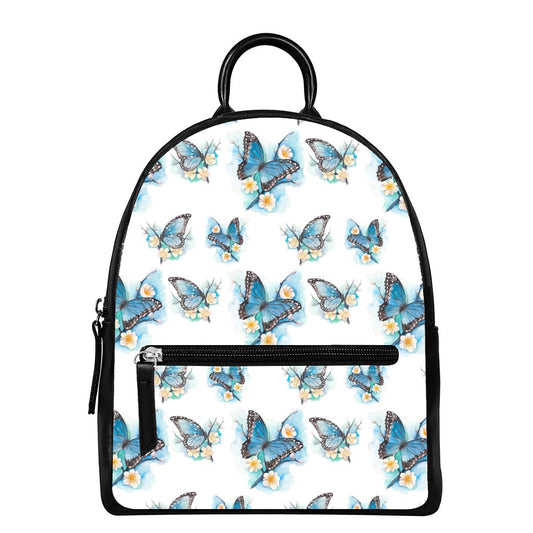 Blossom Blue Butterfly Pattern Print Leather Backpack