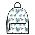 Blossom Blue Butterfly Pattern Print Leather Backpack