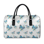 Blossom Blue Butterfly Pattern Print Leather Duffle Bag