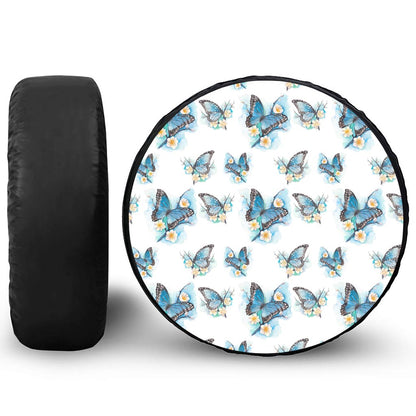 Blossom Blue Butterfly Pattern Print Leather Spare Tire Cover