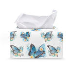 Blossom Blue Butterfly Pattern Print Leather Tissue Box Cover