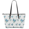 Blossom Blue Butterfly Pattern Print Leather Tote Bag With Zipper