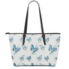 Blossom Blue Butterfly Pattern Print Leather Tote Bag