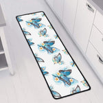 Blossom Blue Butterfly Pattern Print Long Kitchen Mat