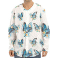 Blossom Blue Butterfly Pattern Print Long Sleeve Baseball Jersey