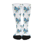 Blossom Blue Butterfly Pattern Print Long Socks