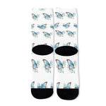 Blossom Blue Butterfly Pattern Print Long Socks