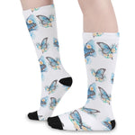 Blossom Blue Butterfly Pattern Print Long Socks