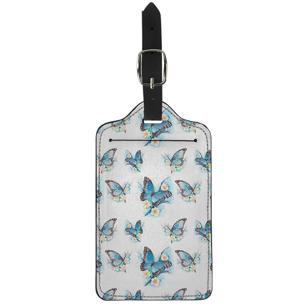 Blossom Blue Butterfly Pattern Print Luggage Tag