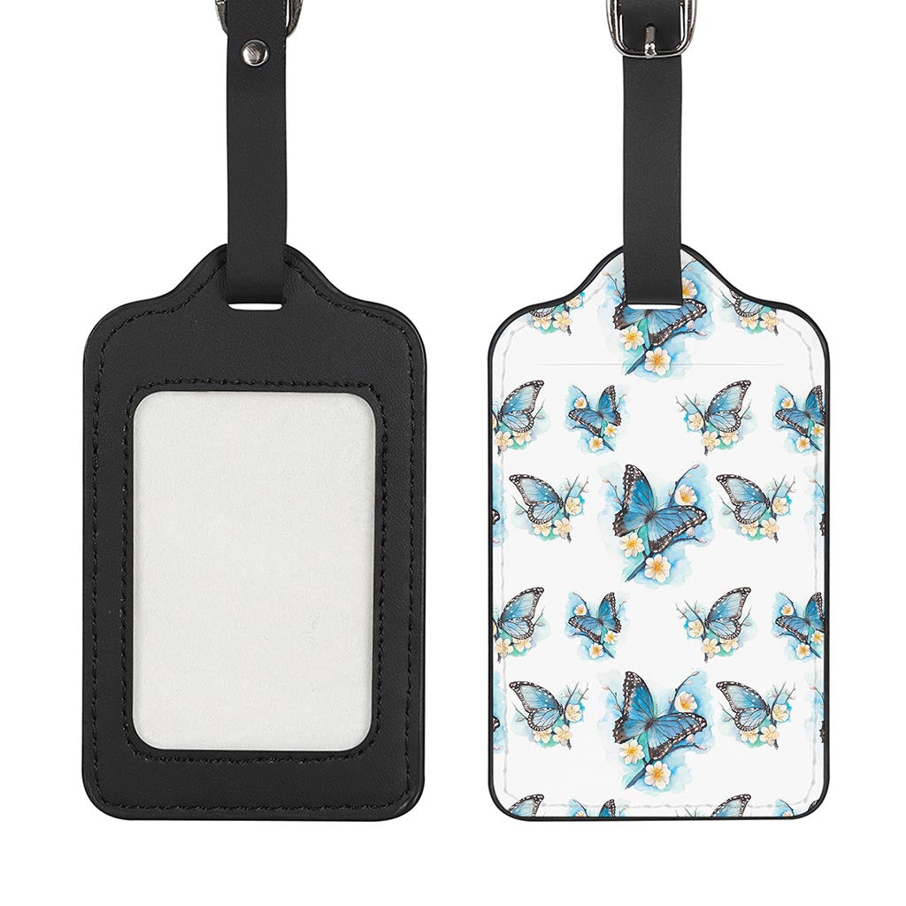 Blossom Blue Butterfly Pattern Print Luggage Tag