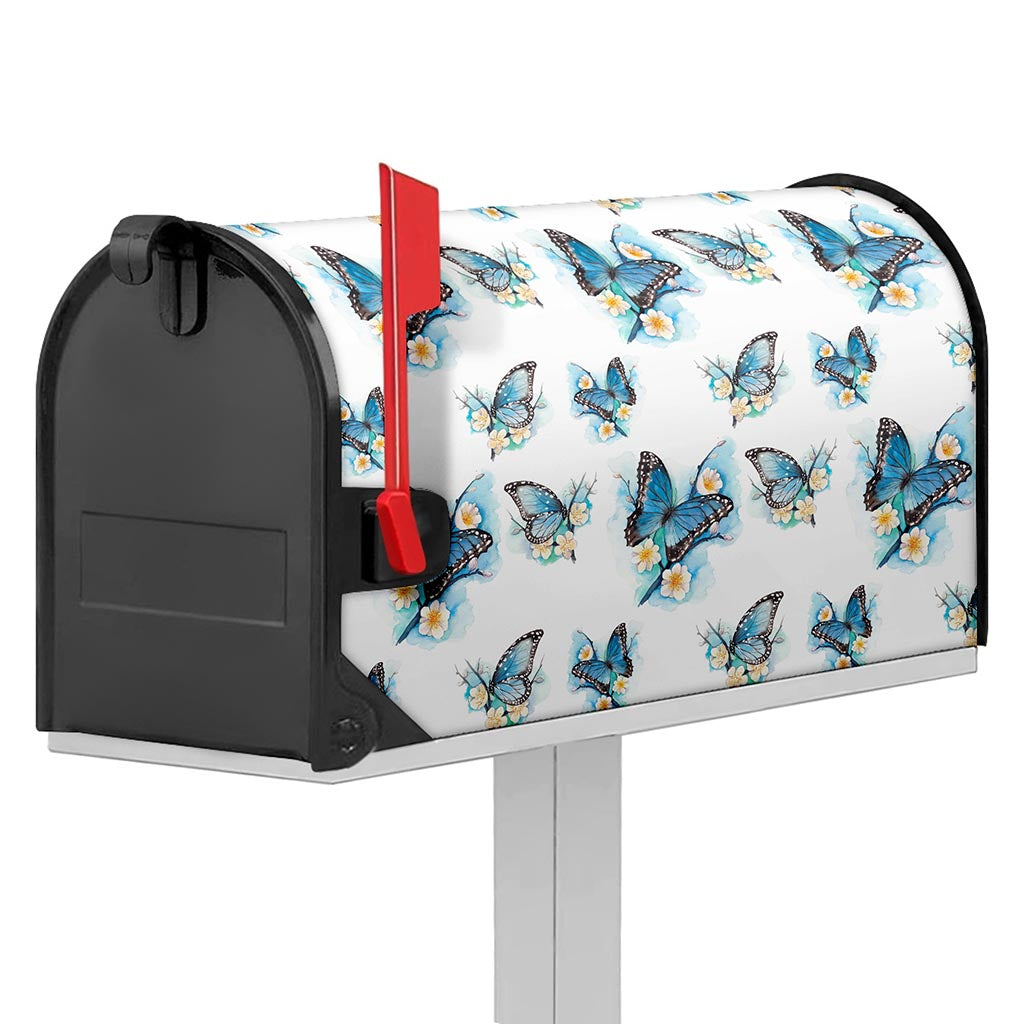 Blossom Blue Butterfly Pattern Print Mailbox Cover