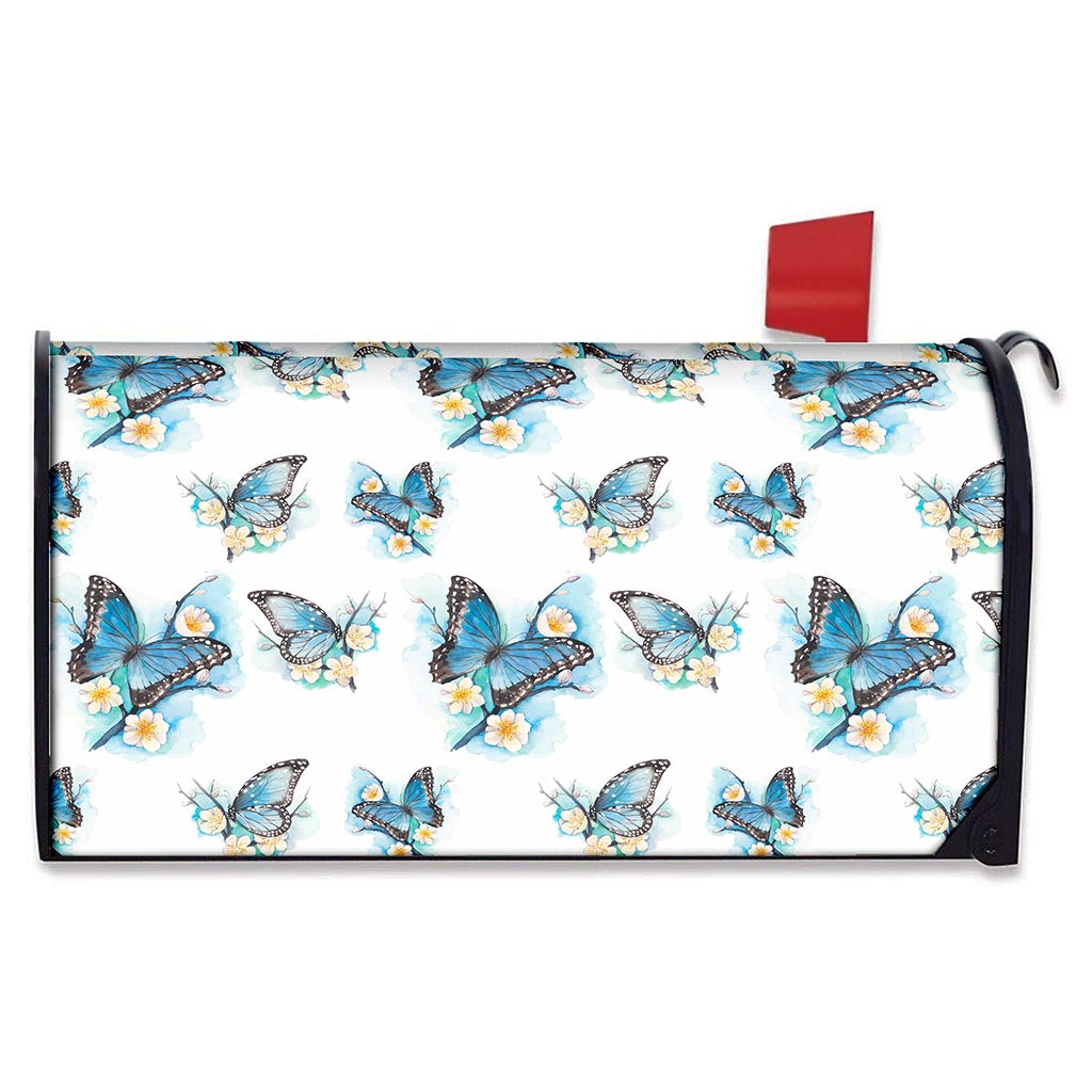 Blossom Blue Butterfly Pattern Print Mailbox Cover