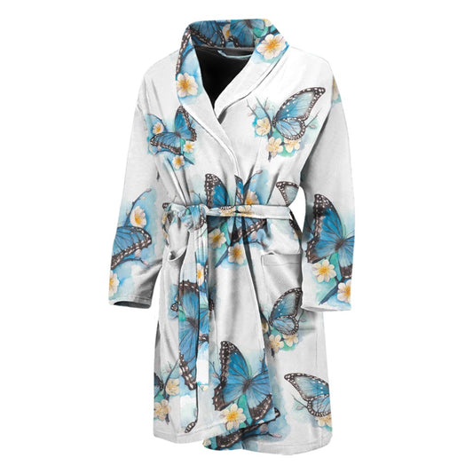 Blossom Blue Butterfly Pattern Print Men's Bathrobe