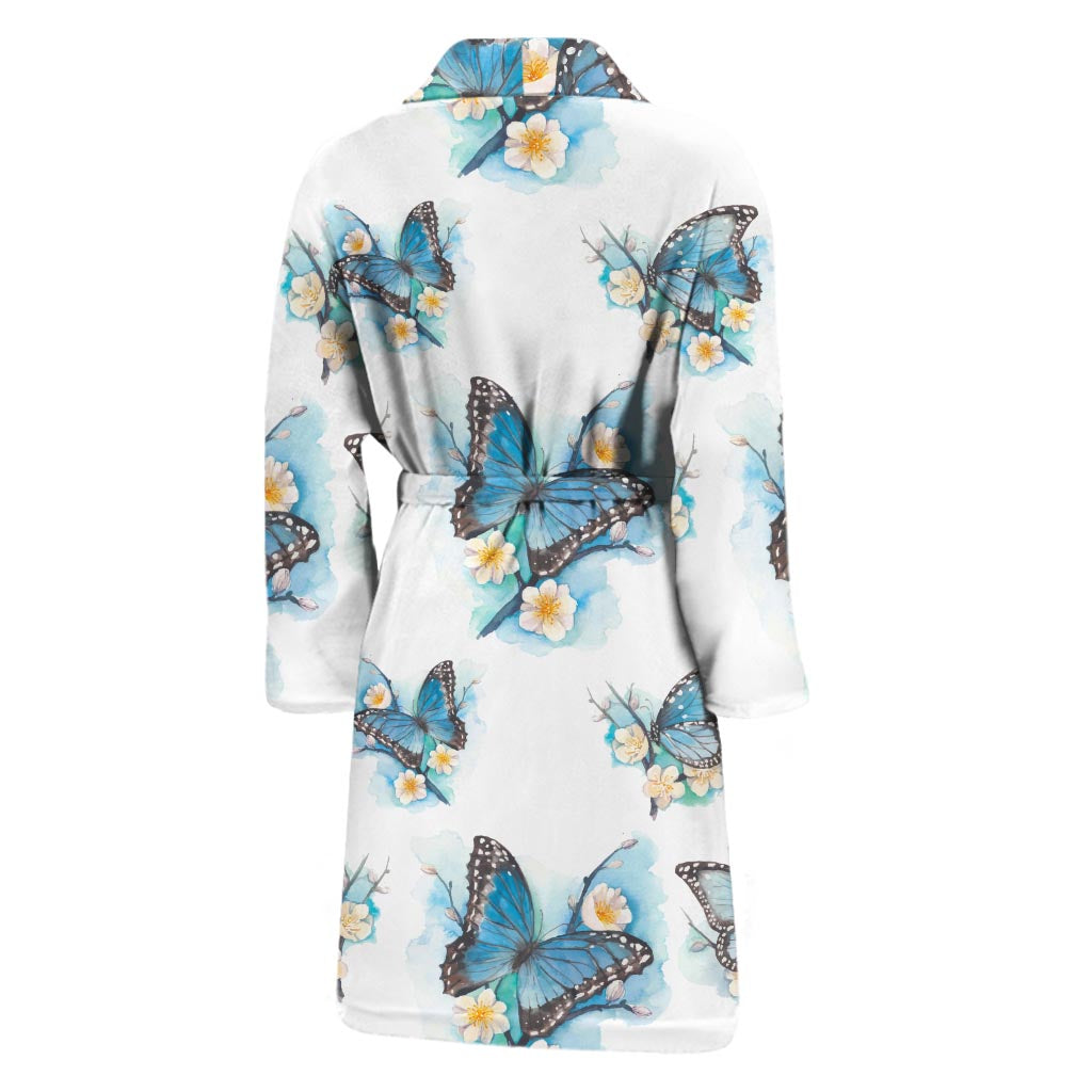 Blossom Blue Butterfly Pattern Print Men's Bathrobe