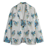 Blossom Blue Butterfly Pattern Print Men's Blazer