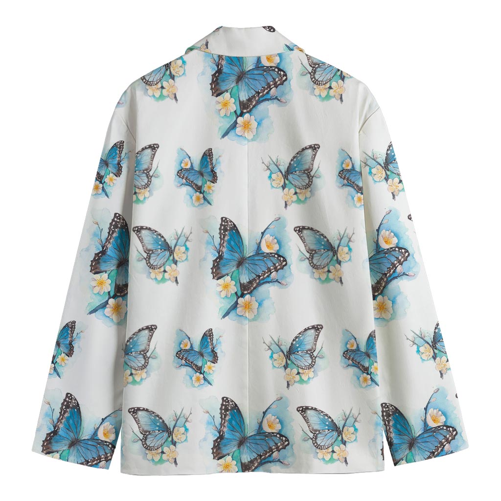 Blossom Blue Butterfly Pattern Print Men's Blazer