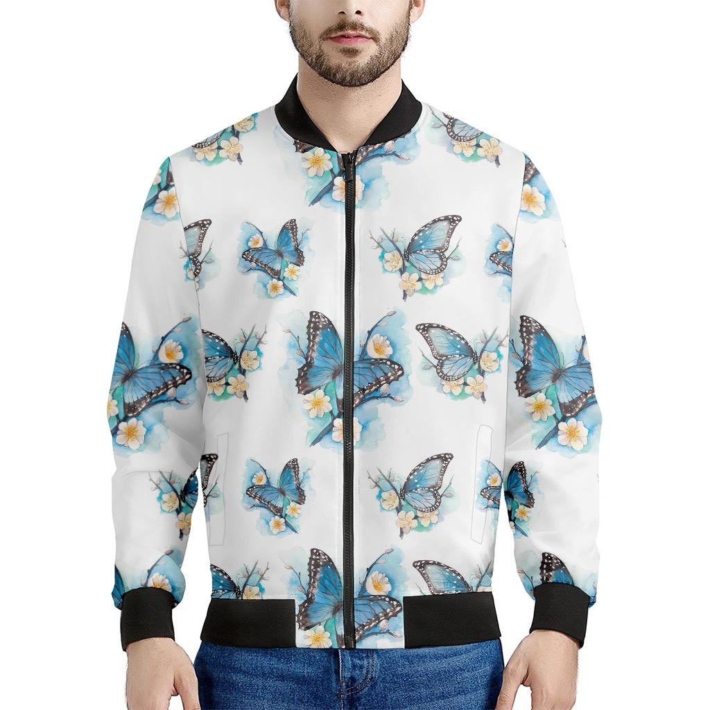 Blossom Blue Butterfly Pattern Print Men's Bomber Jacket