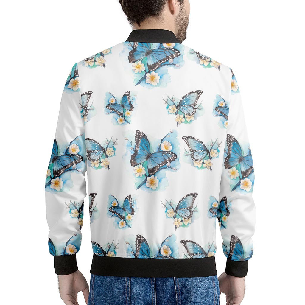 Blossom Blue Butterfly Pattern Print Men's Bomber Jacket