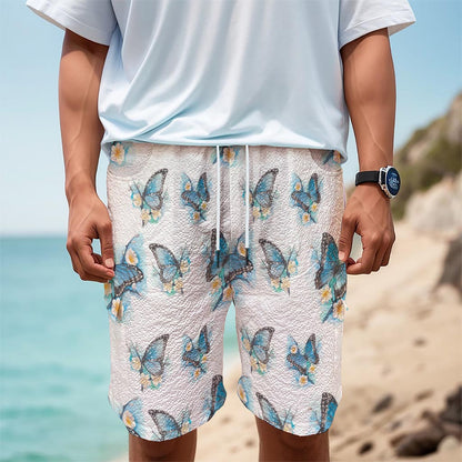 Blossom Blue Butterfly Pattern Print Men's Cargo Shorts