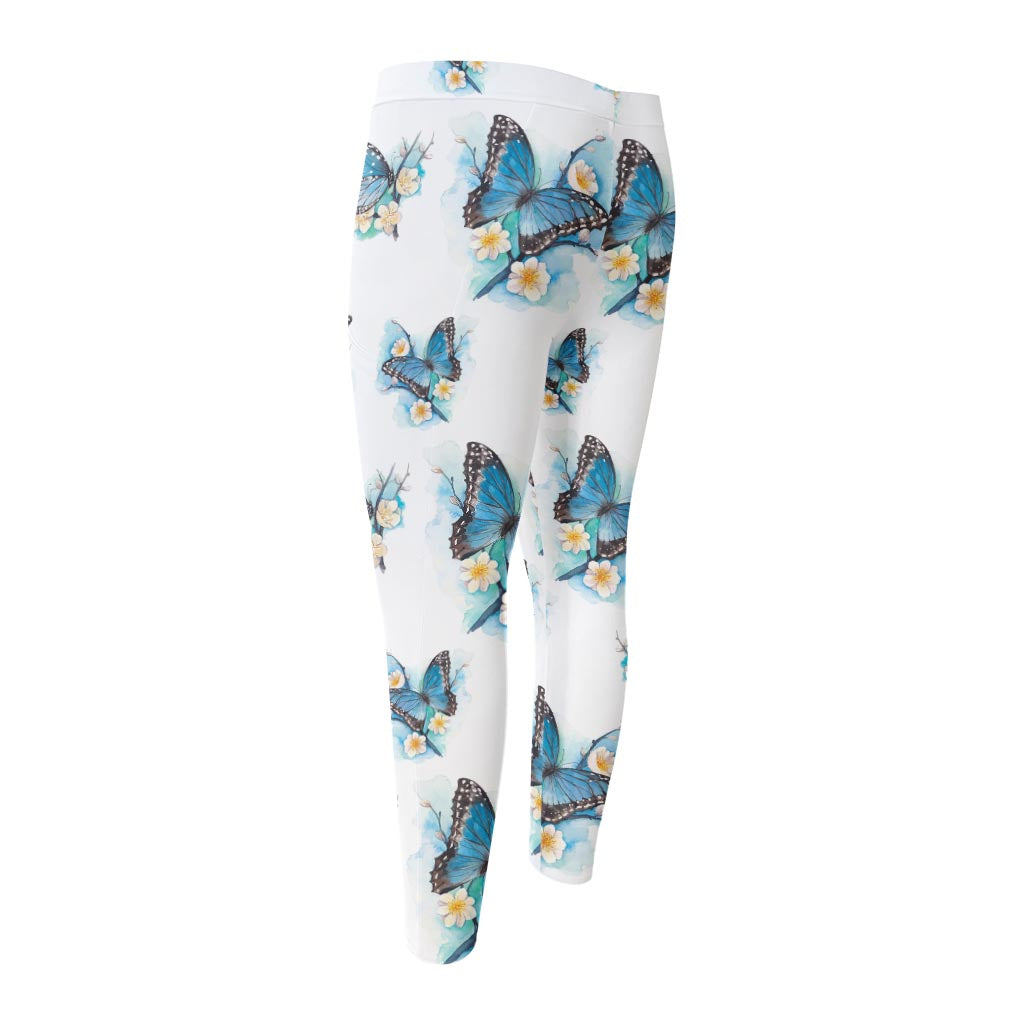 Blossom Blue Butterfly Pattern Print Men's Compression Pants