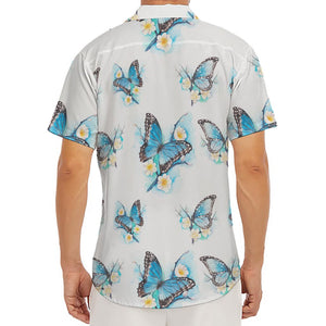 Blossom Blue Butterfly Pattern Print Men's Deep V-Neck Shirt