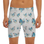 Blossom Blue Butterfly Pattern Print Men's Long Boxer Briefs