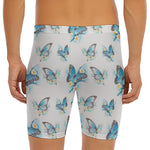 Blossom Blue Butterfly Pattern Print Men's Long Boxer Briefs