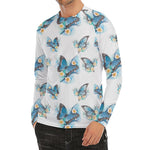 Blossom Blue Butterfly Pattern Print Men's Long Sleeve Rash Guard
