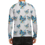 Blossom Blue Butterfly Pattern Print Men's Long Sleeve Rash Guard