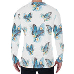 Blossom Blue Butterfly Pattern Print Men's Long Sleeve T-Shirt