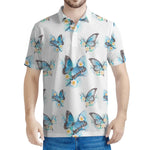 Blossom Blue Butterfly Pattern Print Men's Polo Shirt