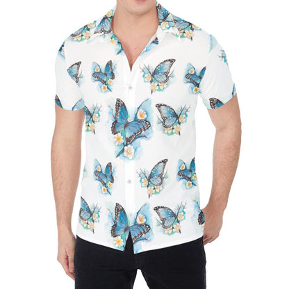 Blossom Blue Butterfly Pattern Print Men's Shirt