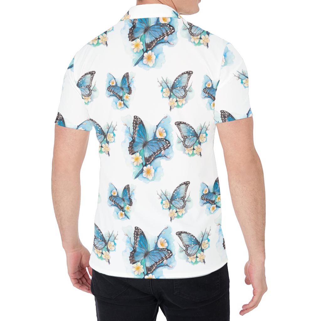 Blossom Blue Butterfly Pattern Print Men's Shirt