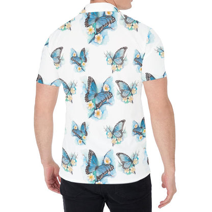 Blossom Blue Butterfly Pattern Print Men's Shirt