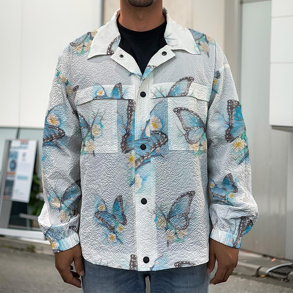 Blossom Blue Butterfly Pattern Print Men's Shirt Jacket