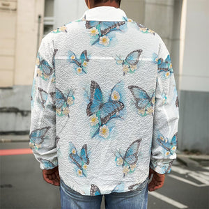 Blossom Blue Butterfly Pattern Print Men's Shirt Jacket