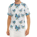 Blossom Blue Butterfly Pattern Print Men's Short Sleeve Rash Guard