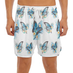 Blossom Blue Butterfly Pattern Print Men's Split Running Shorts