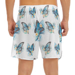 Blossom Blue Butterfly Pattern Print Men's Split Running Shorts