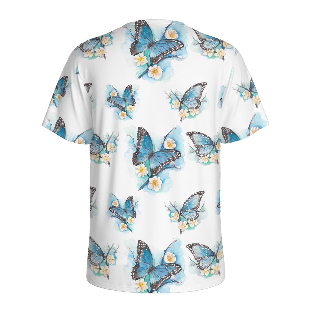 Blossom Blue Butterfly Pattern Print Men's Sports T-Shirt