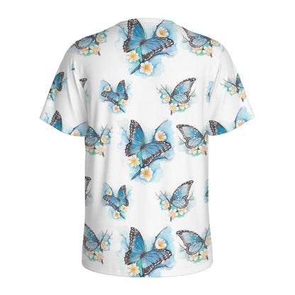 Blossom Blue Butterfly Pattern Print Men's Sports T-Shirt