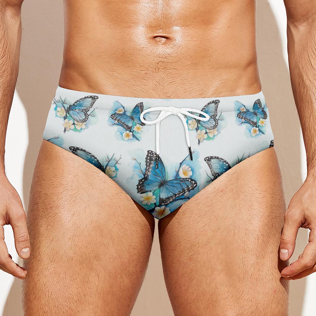 Blossom Blue Butterfly Pattern Print Men's Swim Briefs